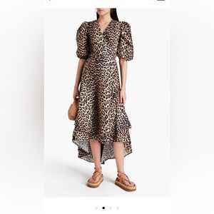GANNI Layered Leopard-Print Cotton-Poplin Midi Wrap
